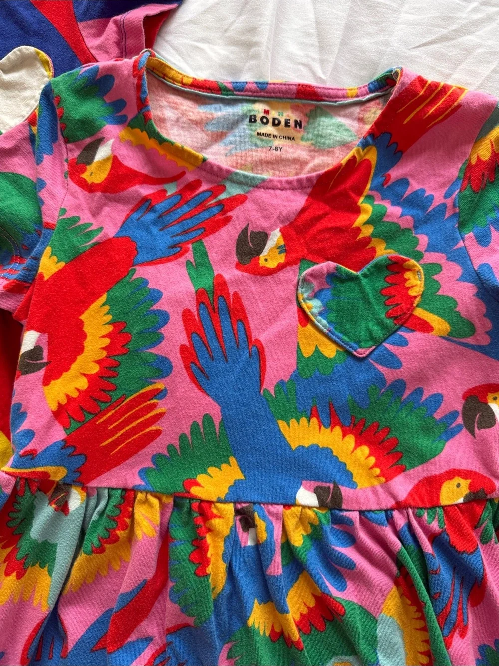 Mini Boden Bundle - Pink Parrot Print & Rainbow Stripe Twin Dresses